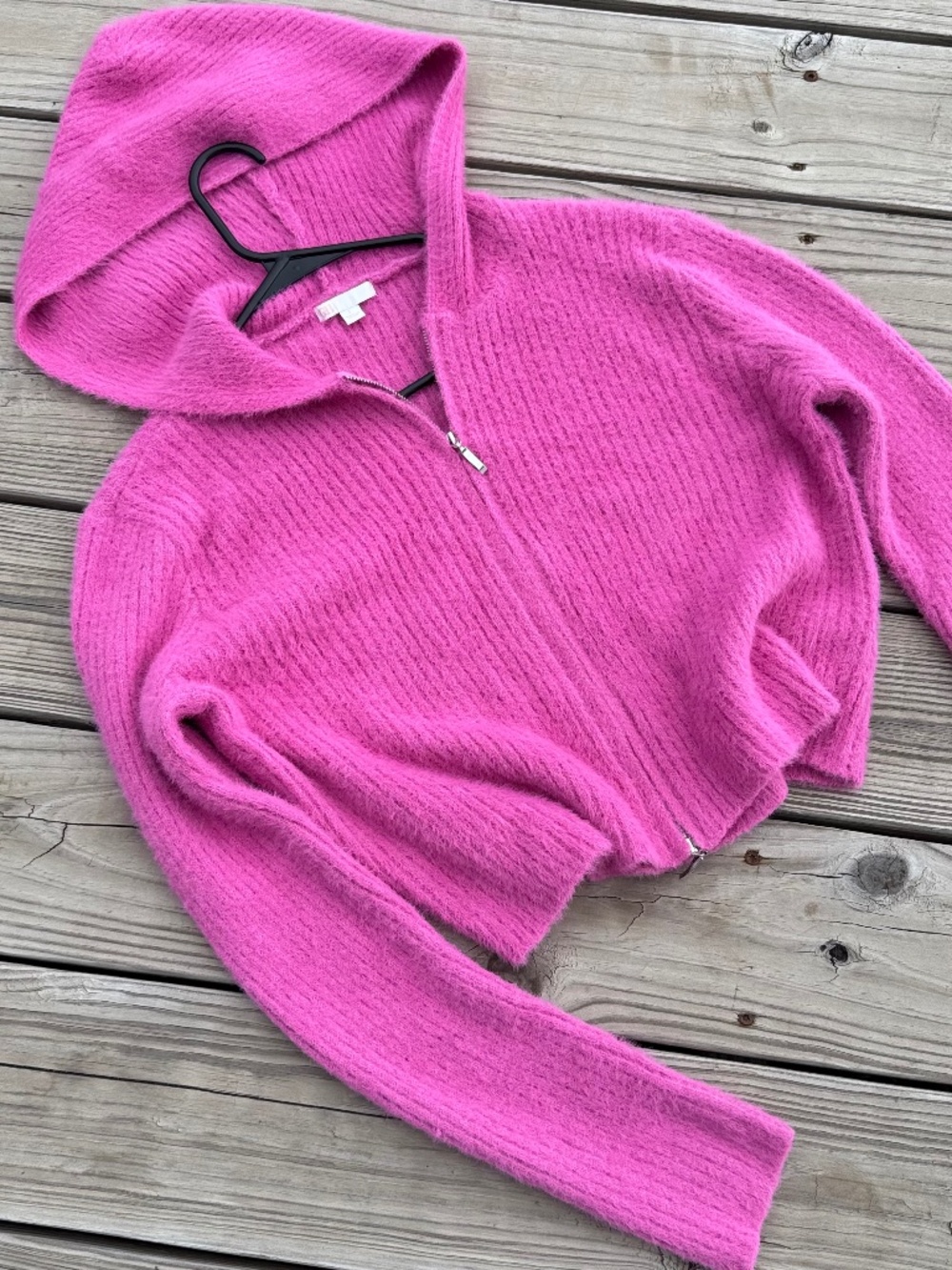 Y2K GB Pink Fuzzy Cropped Zip-Up Sweater – Size L